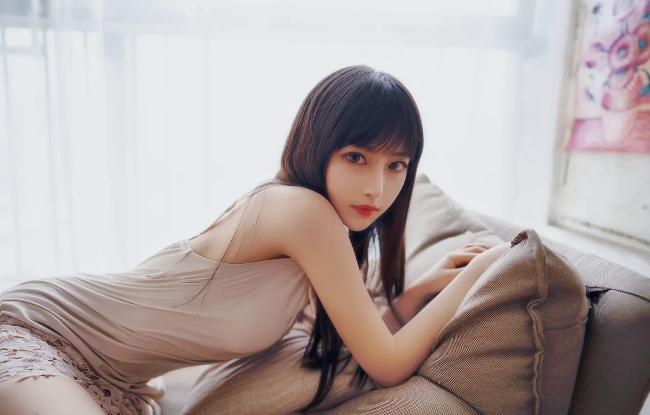 Photo wallpaper look, model, portrait, hands, makeup, figure, dress, brunette