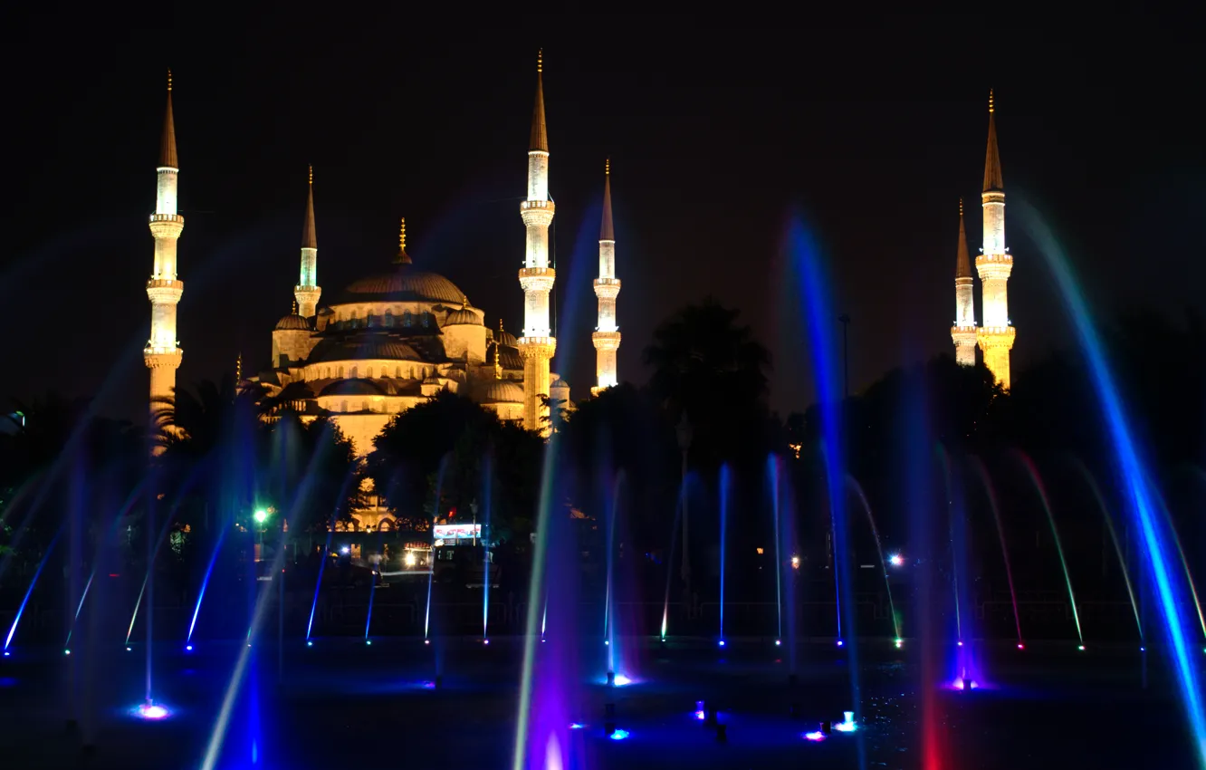 Photo wallpaper night, fountain, light, Istanbul, Turkey, night, Istanbul, Turkey