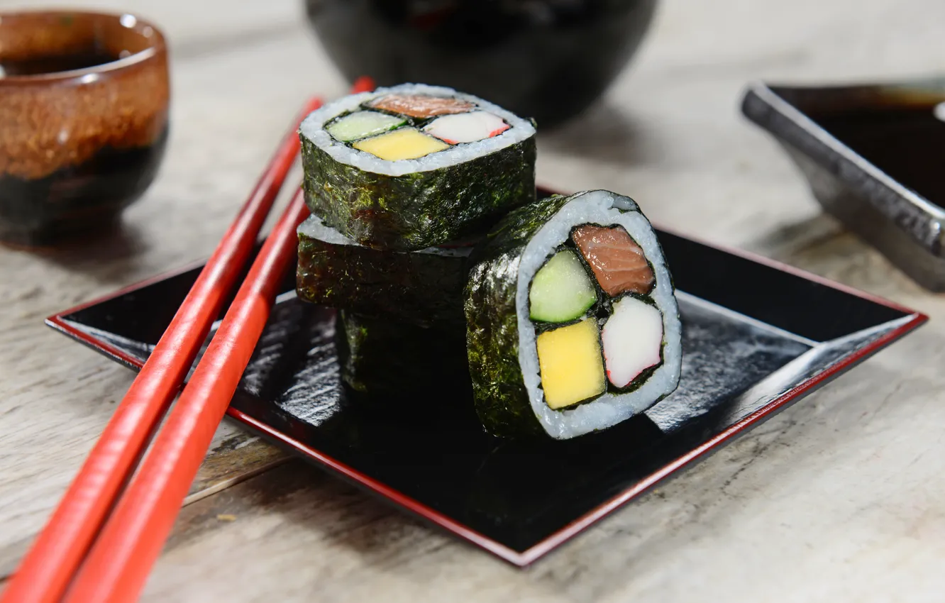 Photo wallpaper sticks, rolls, sushi, sushi, rolls, filling, Japanese cuisine, sticks