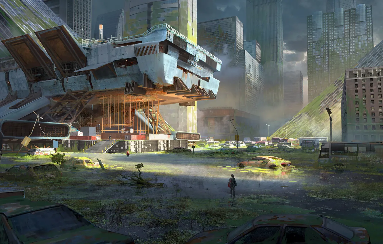 Photo wallpaper the city, destruction, ruins, traveler, desolation