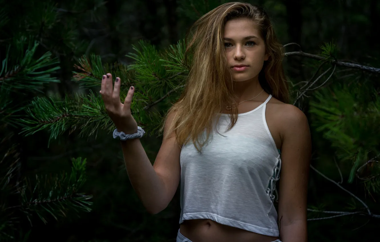 Photo wallpaper look, trees, model, portrait, makeup, Mike, hairstyle, brown hair