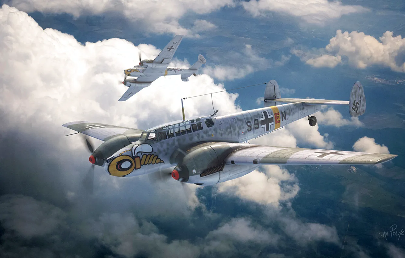 Photo wallpaper Germany, Messerschmitt, Bf-110, Air force, combat aircraft, Bf.110E