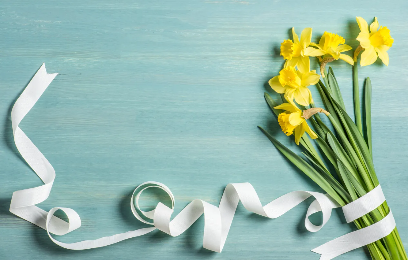 Photo wallpaper flowers, background, bouquet, tape, flowers, background, daffodils, bouquet