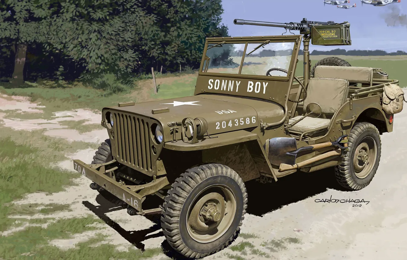Photo wallpaper USA, Willys, Willys MB, Browning M2, car for military purposes, army vehicle