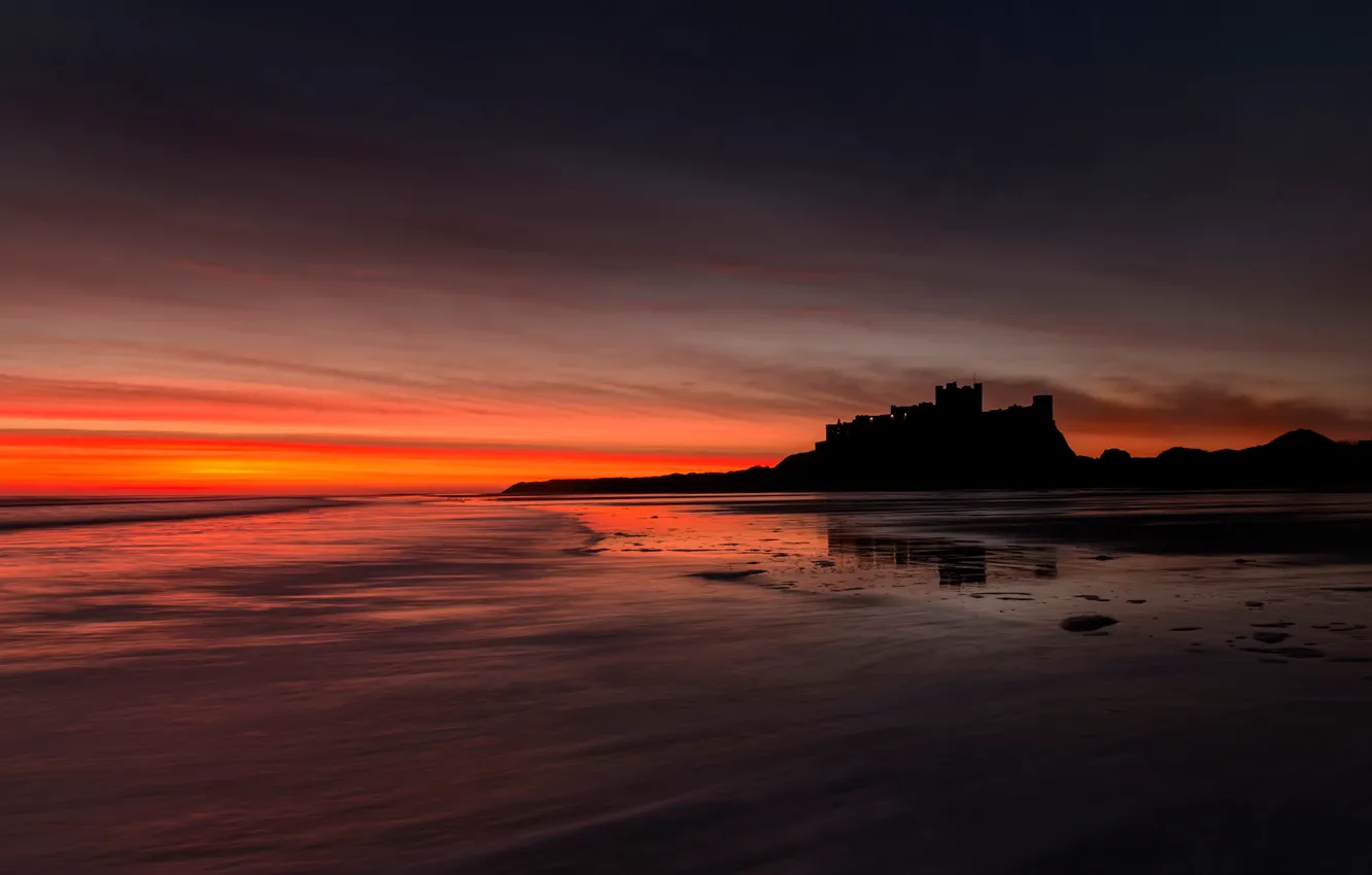 Photo wallpaper castle, England, glow, Bamborough
