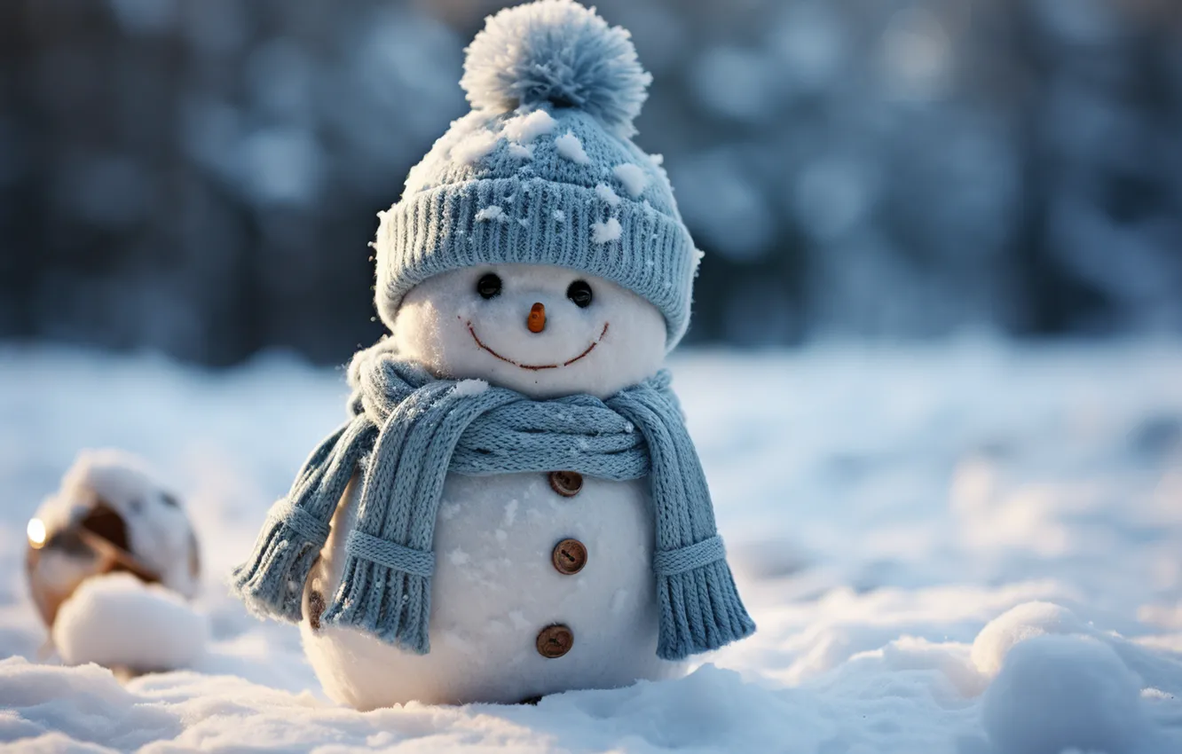Photo wallpaper winter, snow, new year, Christmas, snowman, Christmas, winter, snow