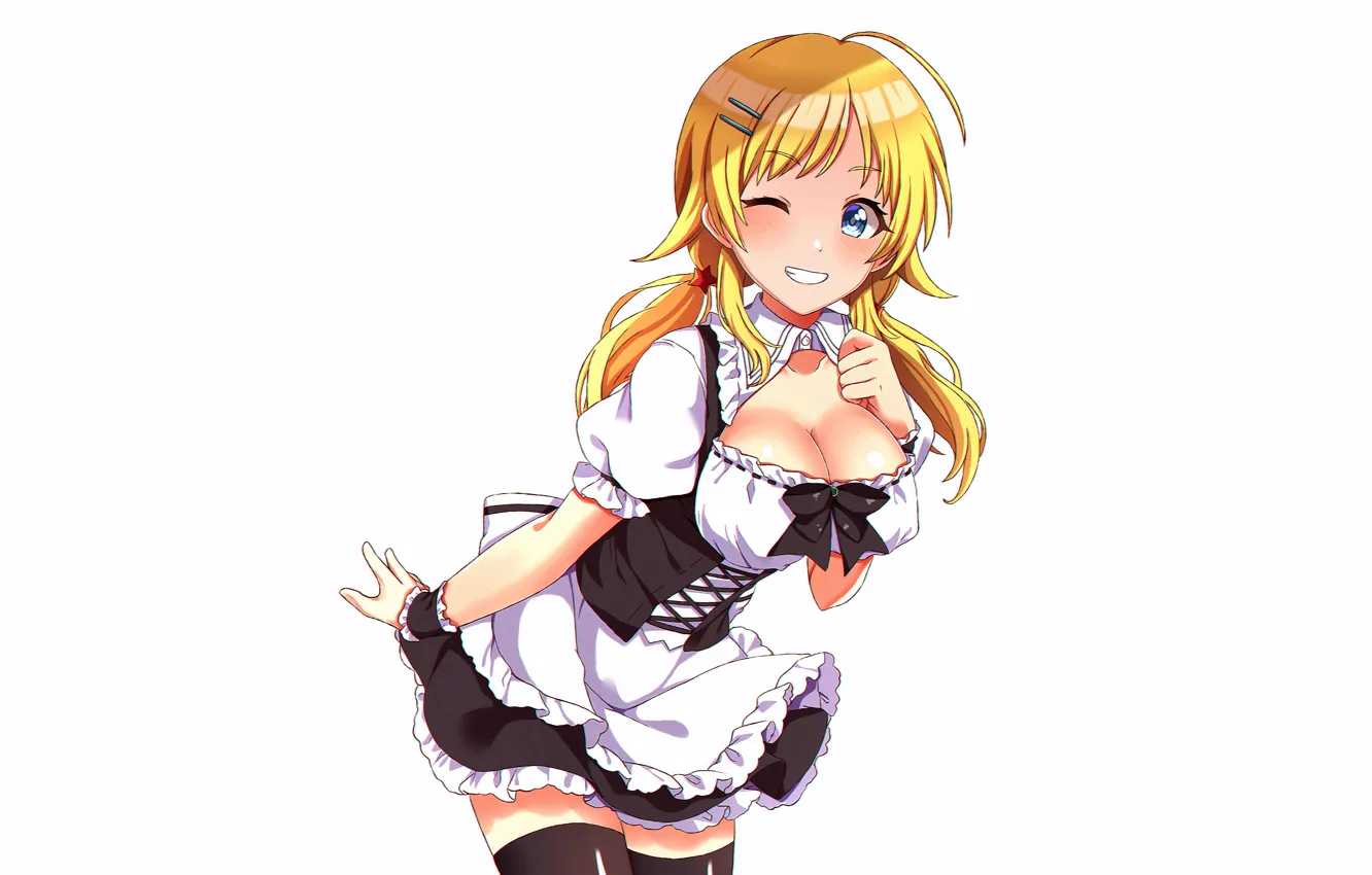 Photo wallpaper girl, sexy, cleavage, thighhighs, long hair, dress, boobs, anime