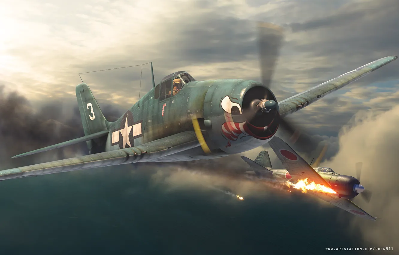 Photo wallpaper Grumman, F6F-3, Hellcat, US NAVY, Antonis (rOEN911) Karidis, US carrier - based fighter