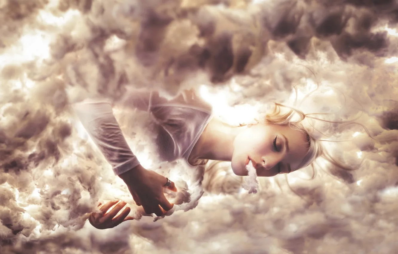 Photo wallpaper girl, clouds, dreams