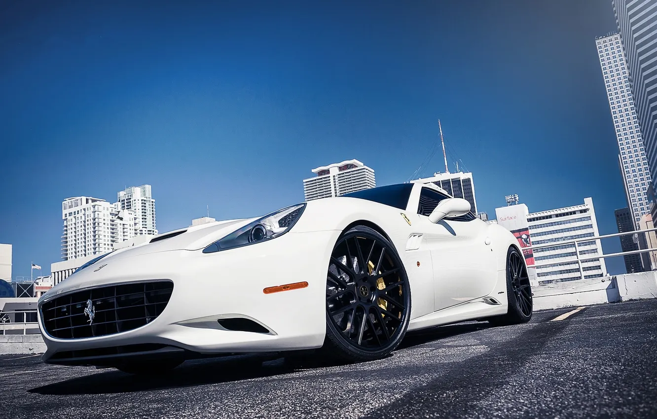 Photo wallpaper white, asphalt, strip, CA, Ferrari, white, Ferrari, California