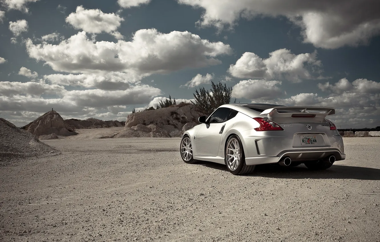 Photo wallpaper the sky, clouds, silver, Nissan, Nissan, silvery, 370Z