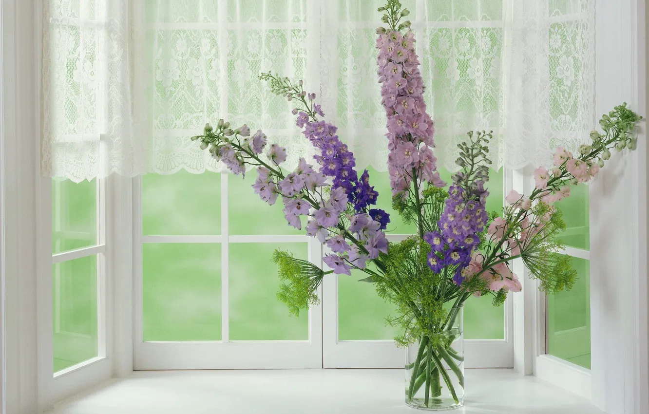 Photo wallpaper Window, Vase, Bouquet