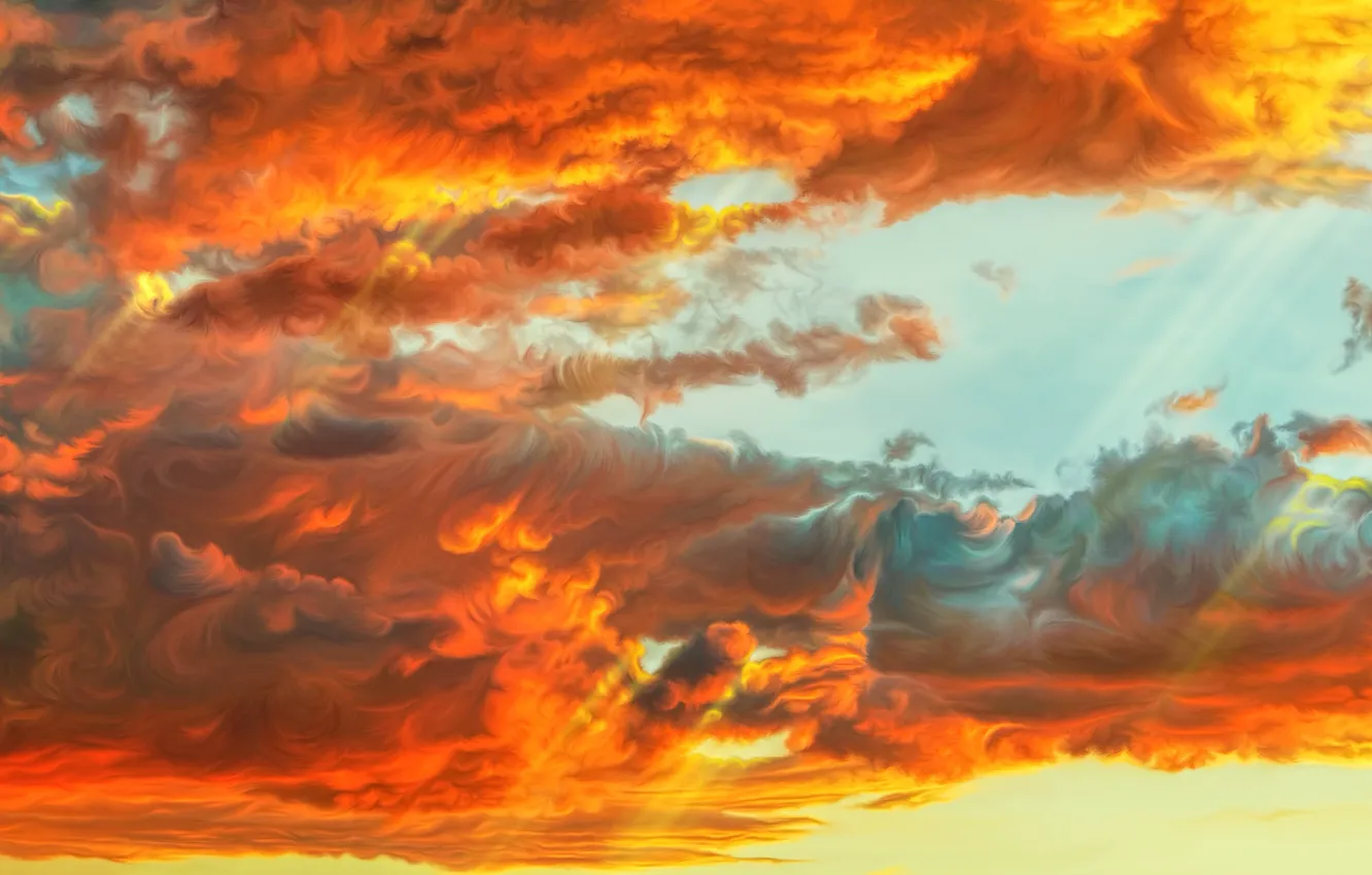 Photo wallpaper the sky, clouds, sunset, by exobiology