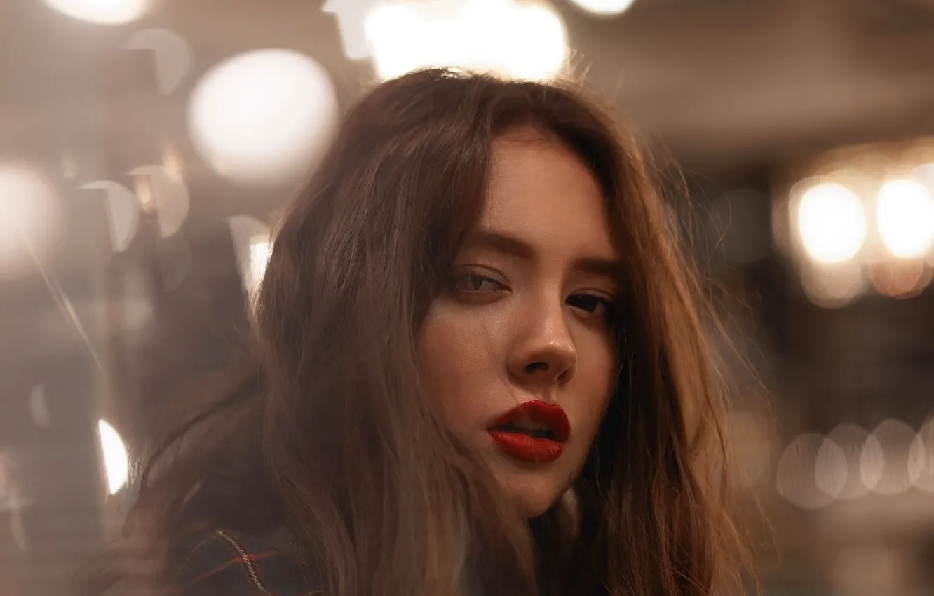 Photo wallpaper look, face, lights, glare, background, model, portrait, makeup