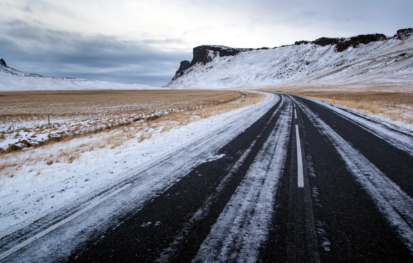 Photo wallpaper road, field, landscape, mountains