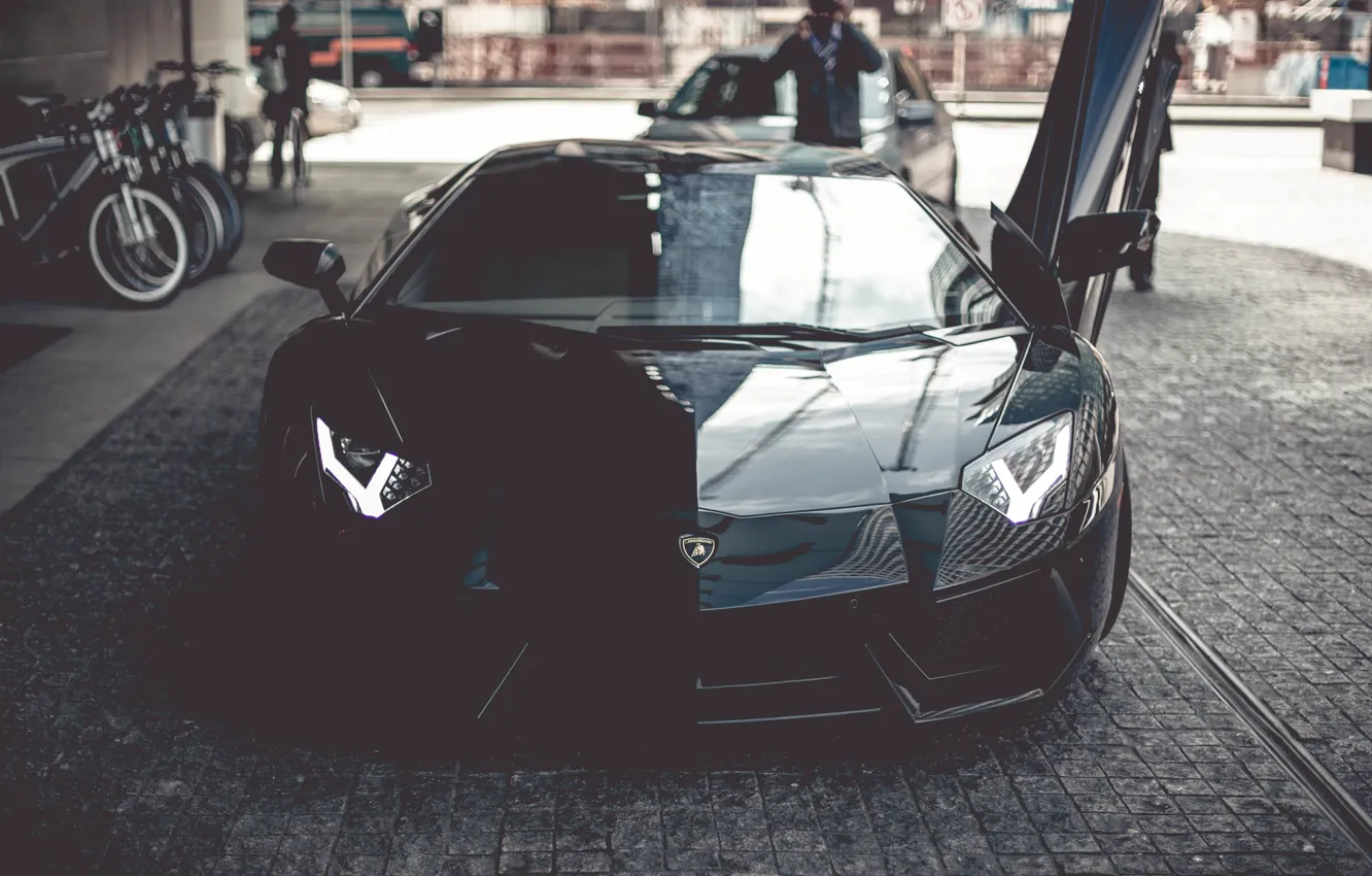 Photo wallpaper lamborghini, supercar, black, vancouver, aventador