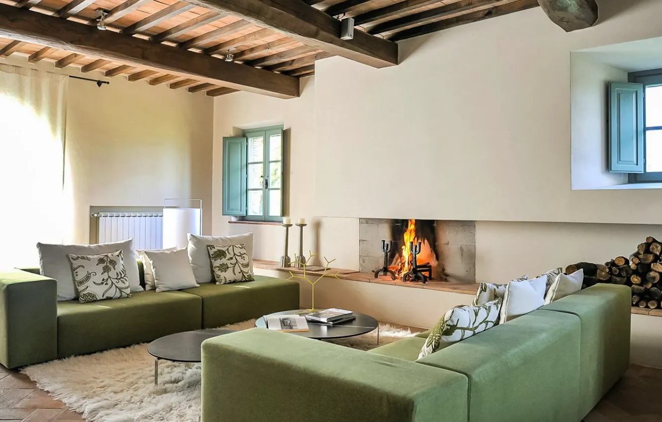 Photo wallpaper design, style, interior, Italy, fireplace, living room, Tuscany, luxury contemporary holiday villa