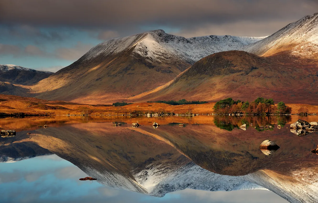 Photo wallpaper autumn, landscape, mountains, lake, reflection