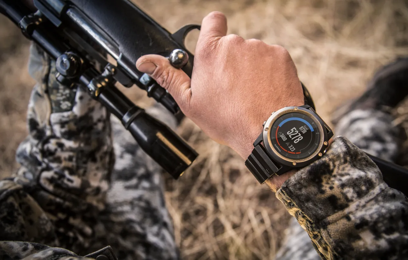 Photo wallpaper rifle, Smartwatch, camouflage clothing