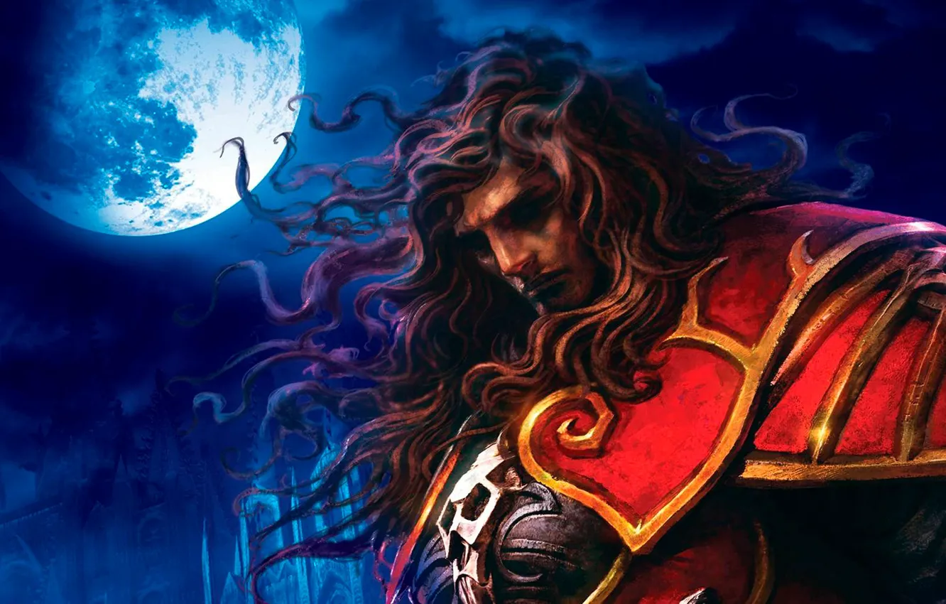 Photo wallpaper castle, skull, armor, vampire, iron, the full moon, castlevania, Gabriel Belmont