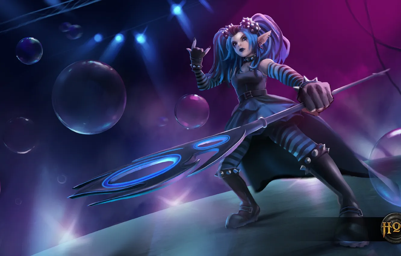 Photo wallpaper bubbles, girl, staff, rock, pearl, Heroes of Newerth, Malice Pearl