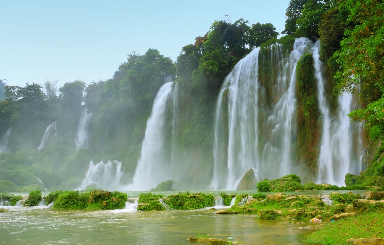 Photo wallpaper water, trees, landscape, waterfall