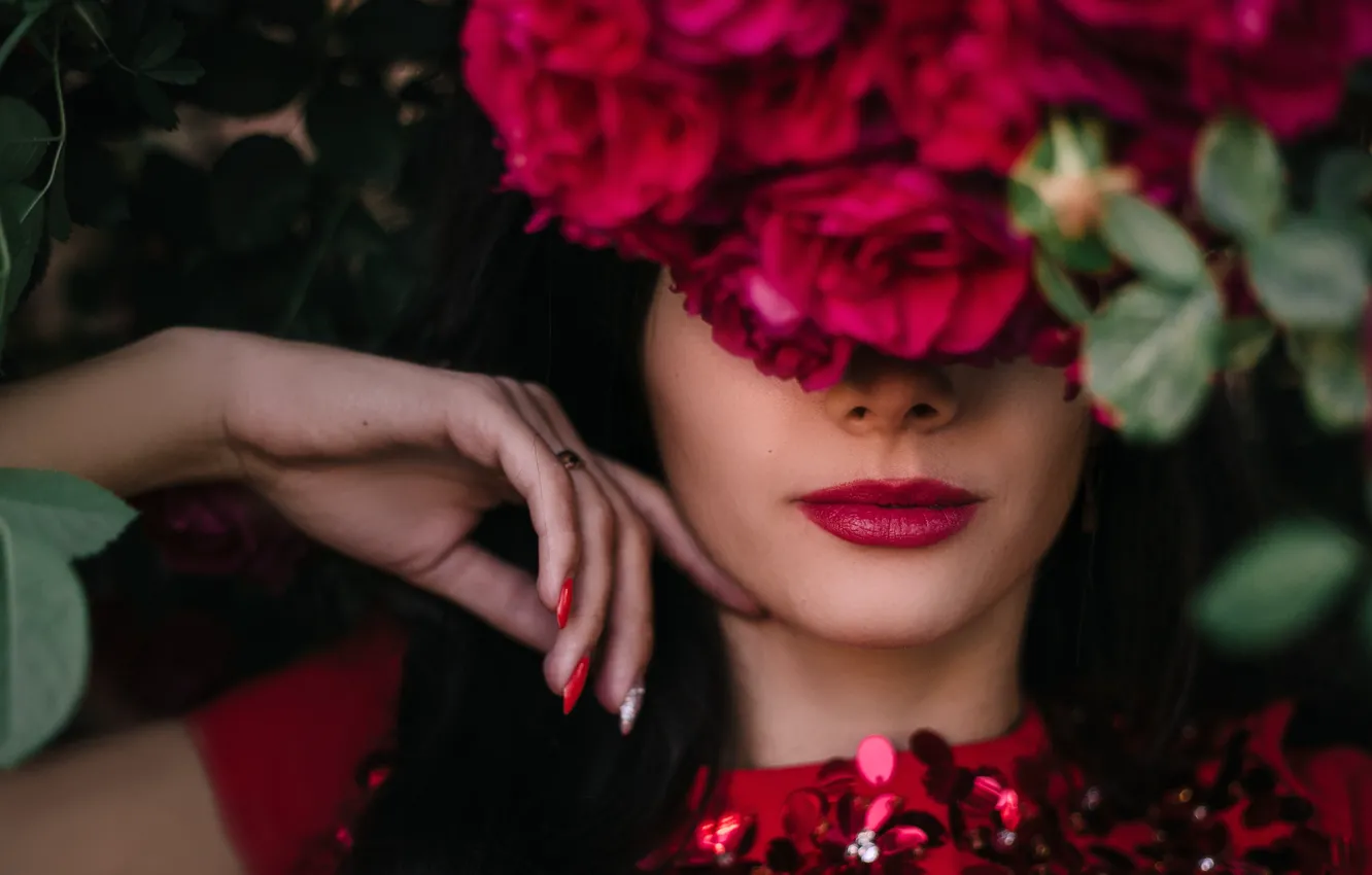 Photo wallpaper girl, lips, red