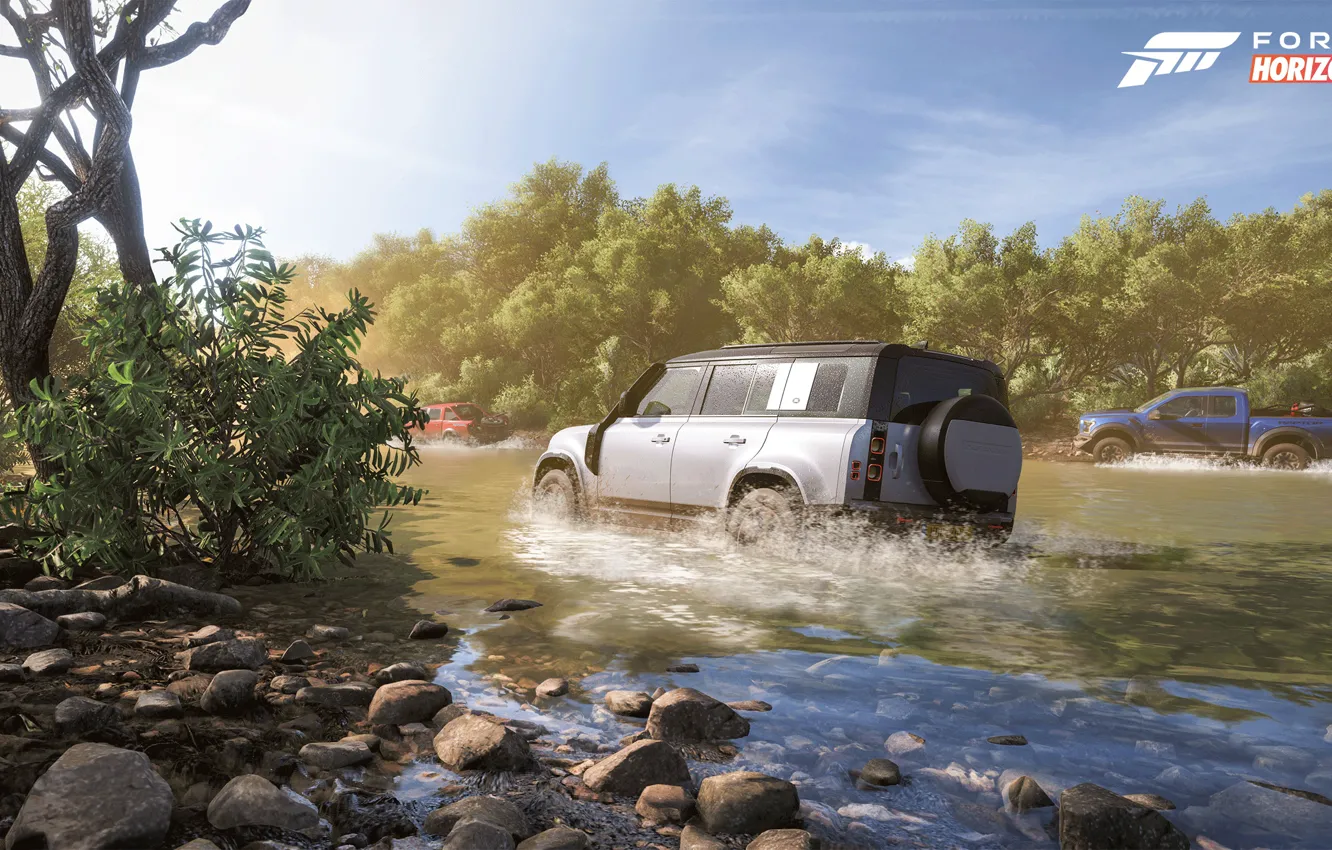 Photo wallpaper River, Trucks, Forza Horizon 5
