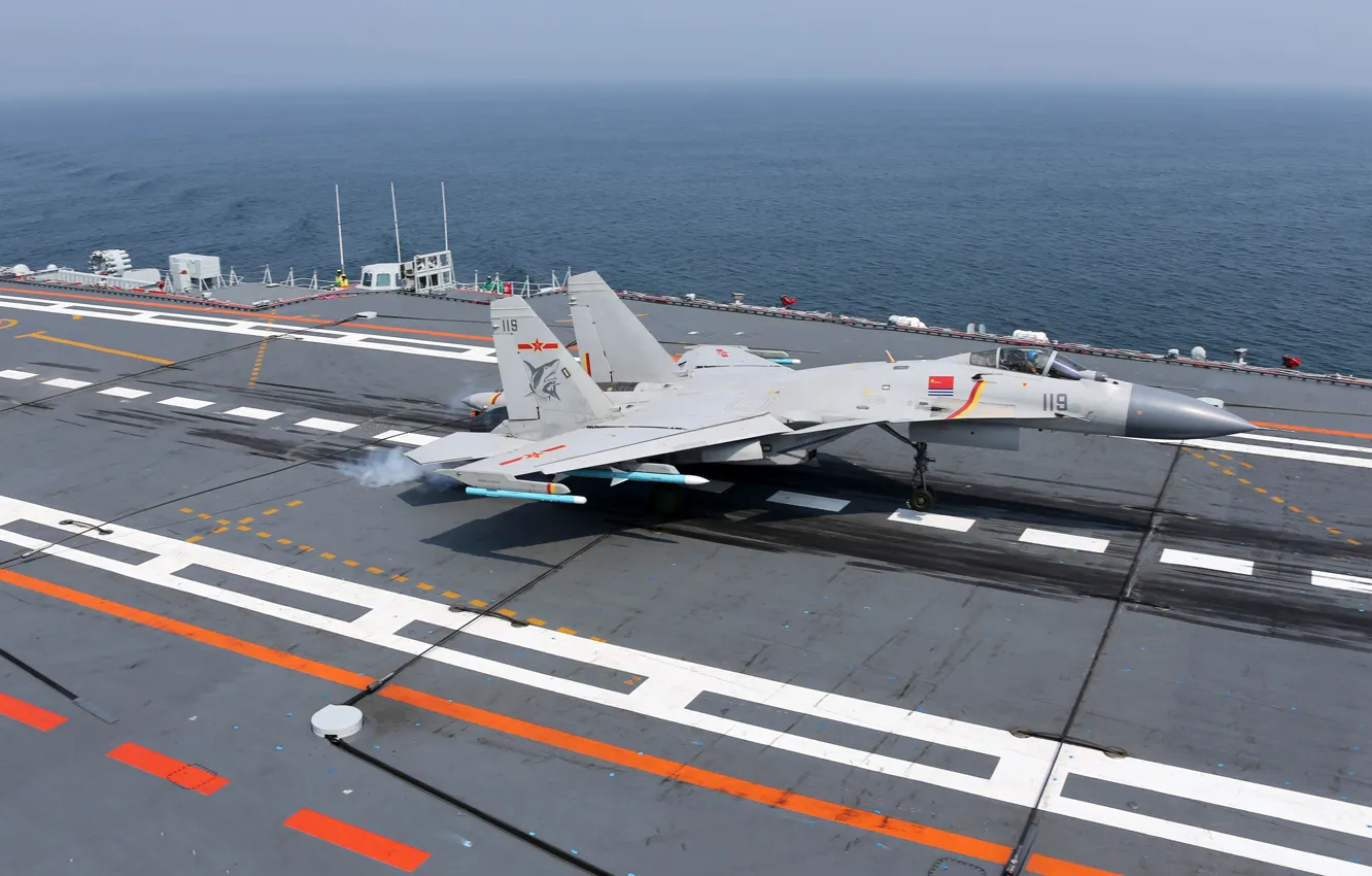 Photo wallpaper Fighter, Landing, The carrier, THE CHINESE NAVY, Shenyang J-15