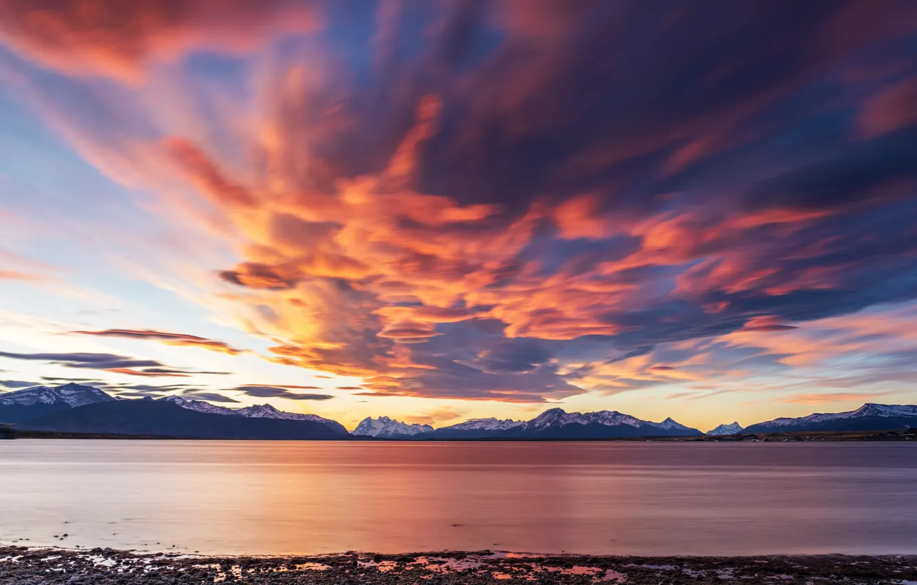 Photo wallpaper Patagonia, South America, coast, sea, Argentina, the sky, clouds, sunset