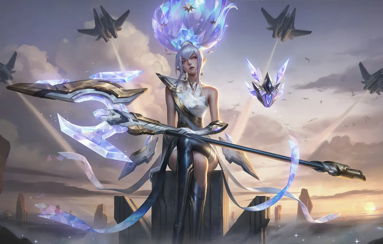 Photo wallpaper weapons, game, character, character, League of Legends, sitting, LOL, Prestige