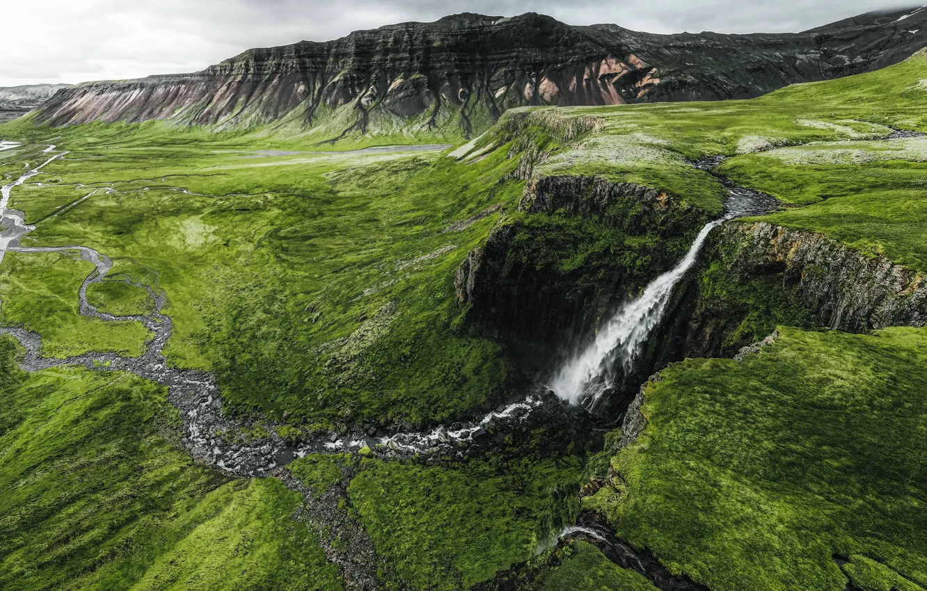 Photo wallpaper nature, rocks, shore, waterfall, stream
