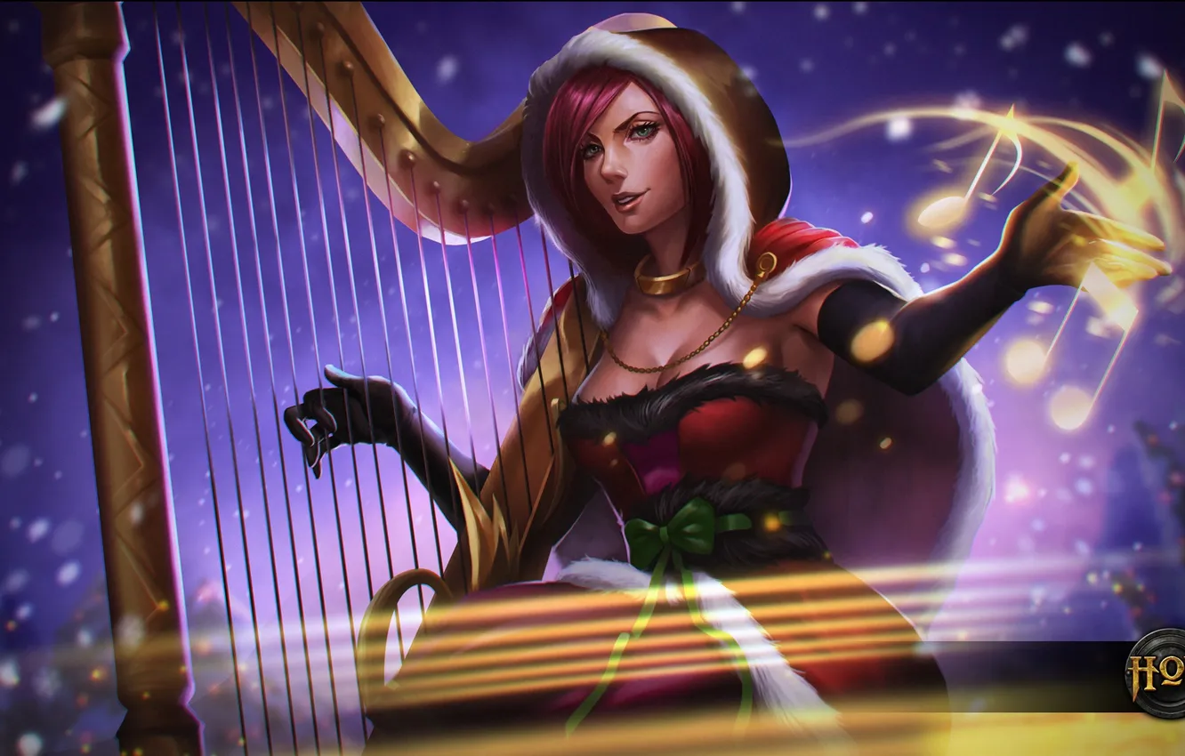 Photo wallpaper girl, holiday, harp, hon, Heroes of Newerth, Rhapsody, Christmas Carol