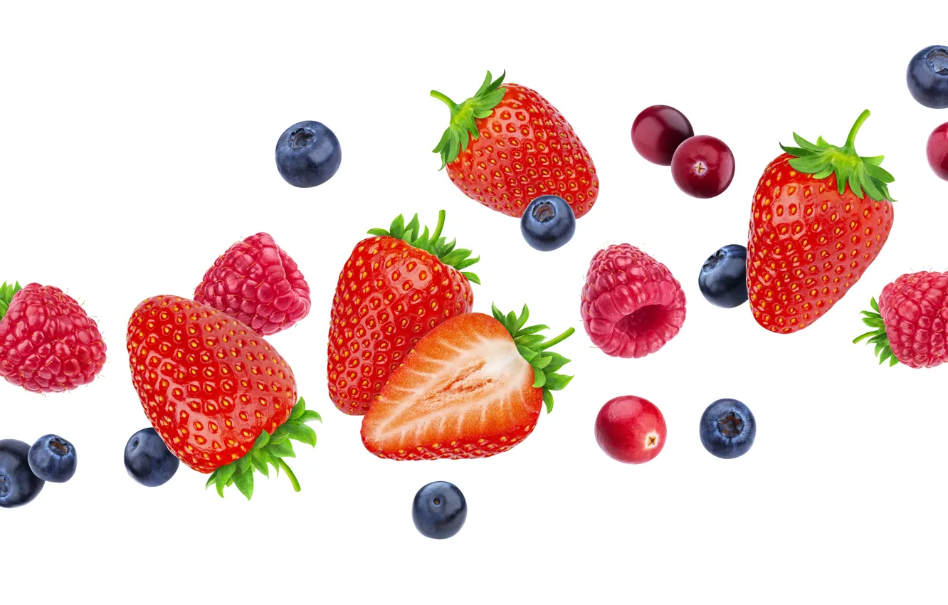 Photo wallpaper white, berries, background, blueberries, strawberry