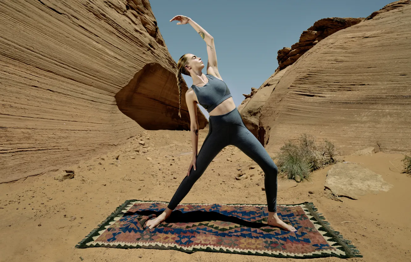 Photo wallpaper pose, model, barefoot, Mat, Puma, lesson, sports wear, training