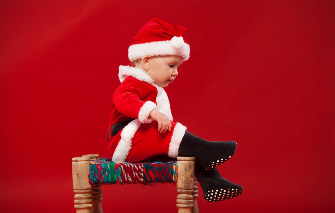 Photo wallpaper children, new year, baby, Christmas, costume, Santa Claus, Christmas, New Year