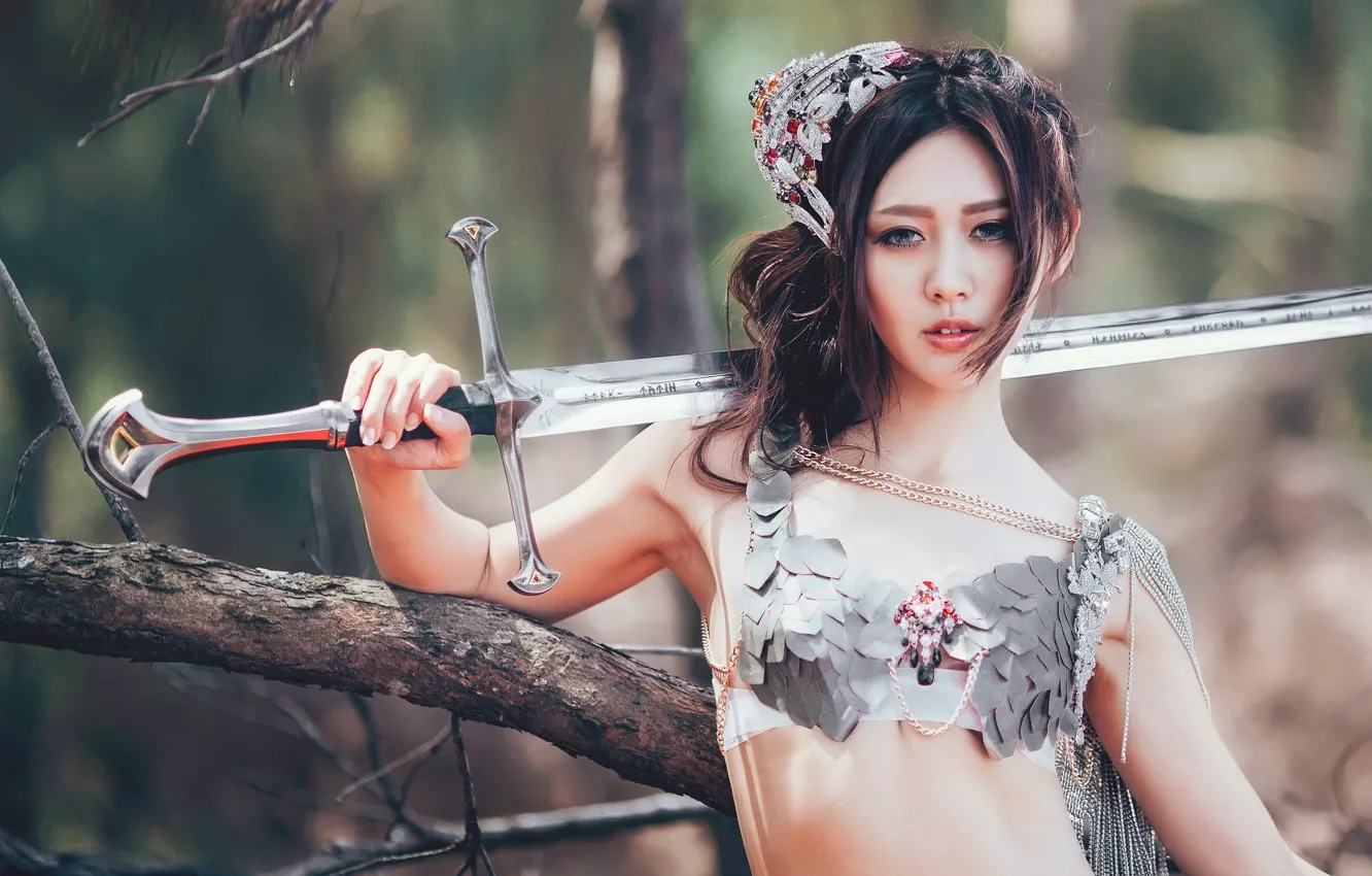 Photo wallpaper girl, weapons, sword