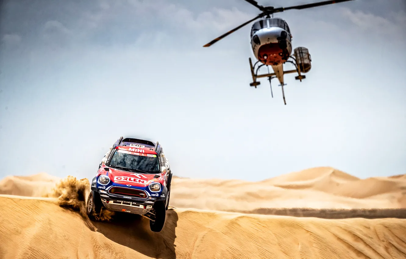 Photo wallpaper Sand, Auto, Mini, Sport, Desert, Machine, Helicopter, Race