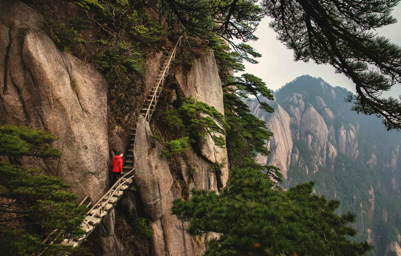 Photo wallpaper Nature, Mountains, Ladder, Landscape, Steps, Mood, The rise