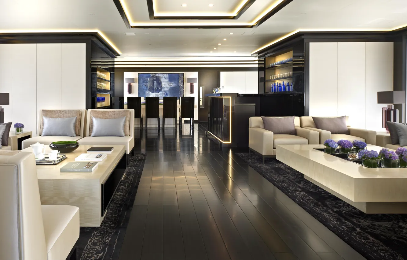 Photo wallpaper glass, house, home, bed, sofa, room interior