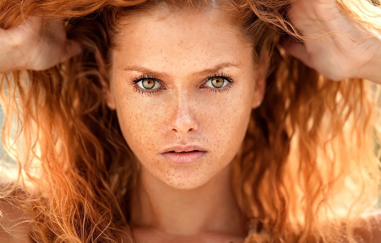 Photo wallpaper freckles, girl, eyes, freckles, redhair, Yuliya Yaroshenko, Julia Yaroshenko