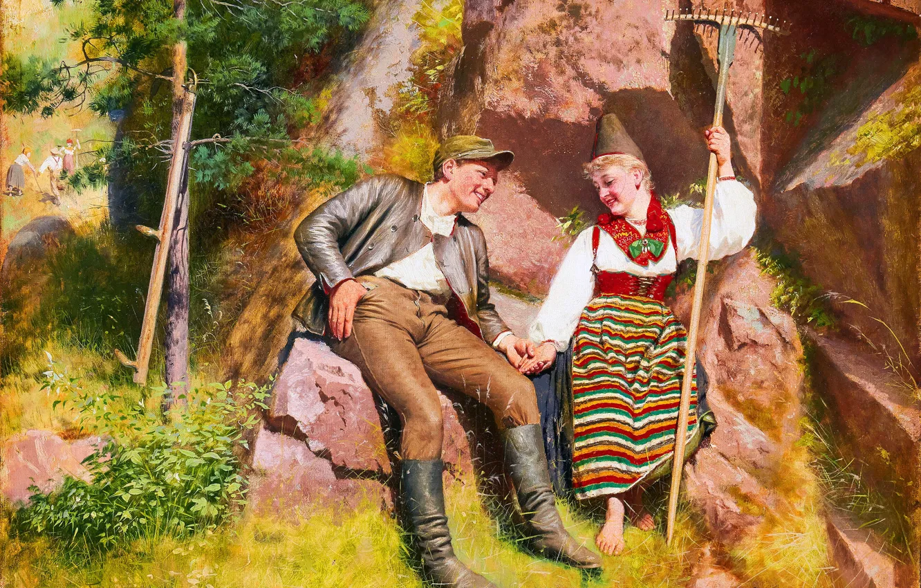 Photo wallpaper girl, picture, guy, two, Swedish artist, Knut Ekwall, Knut Alfred Ekvall, Knut Alfred Ekwall