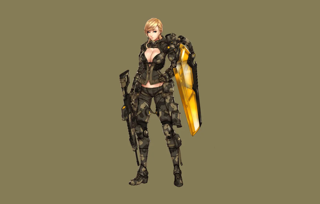 Photo wallpaper Girl, Gun, Sexy, Art, Minimalism, Characters, Ren Wei Pan, Shield dragon EX