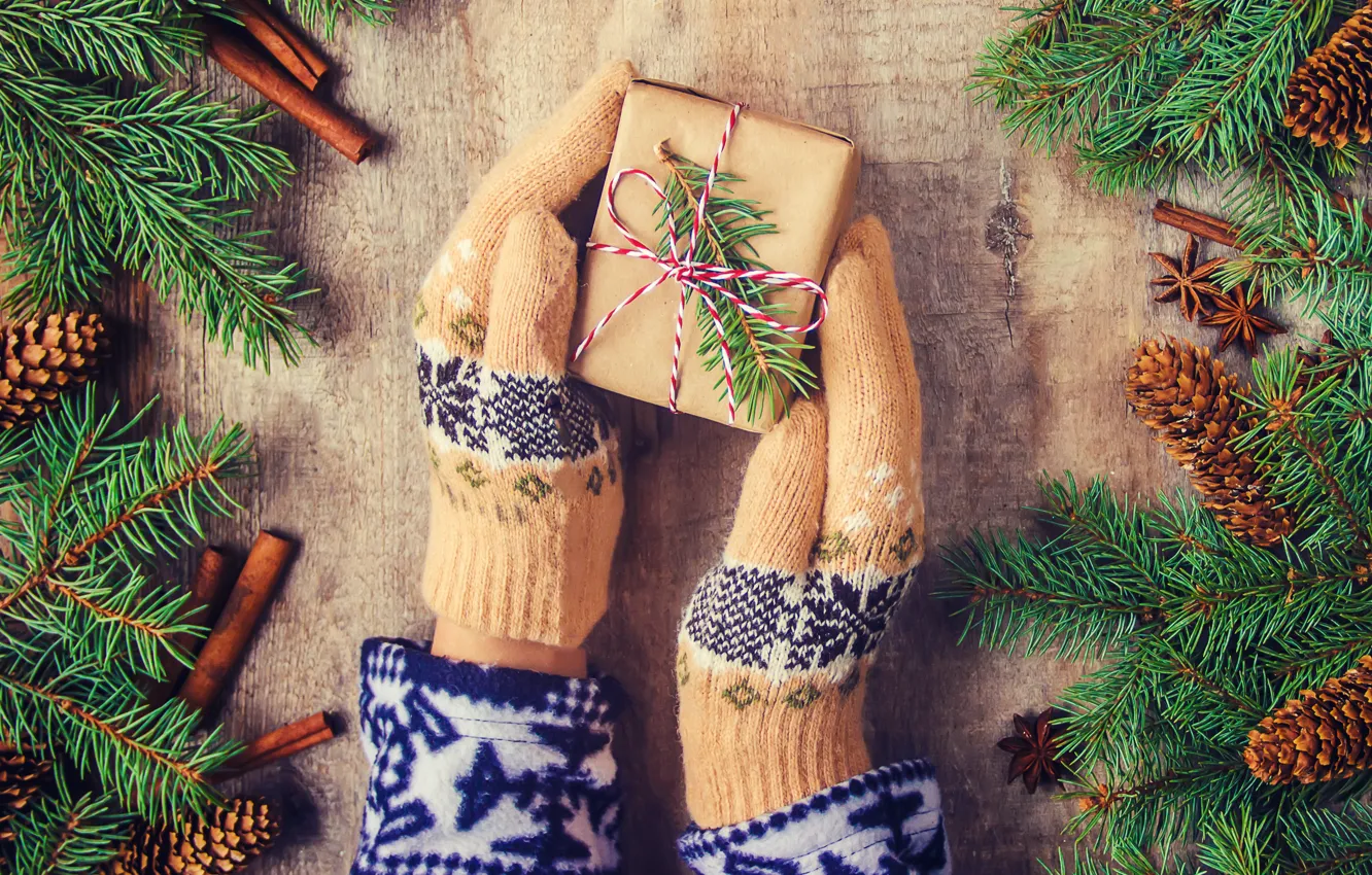 Photo wallpaper decoration, gift, tree, new year, Christmas, Christmas, vintage, bumps