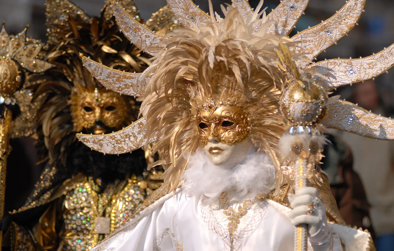 Photo wallpaper white, photo, black, mask, costume, Venice, gold, carnival