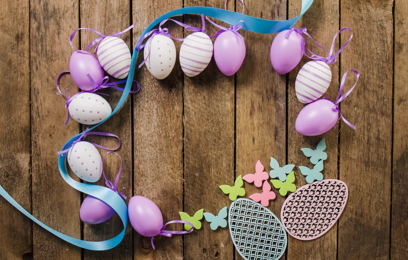 Photo wallpaper butterfly, eggs, spring, Easter, tape, wood, spring, Easter