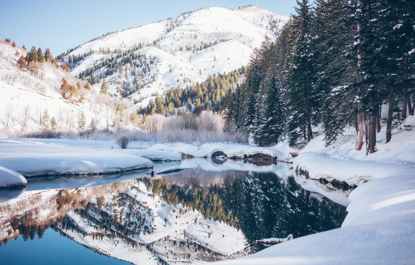 Photo wallpaper Nature, Winter, Landscape, Water, Snow