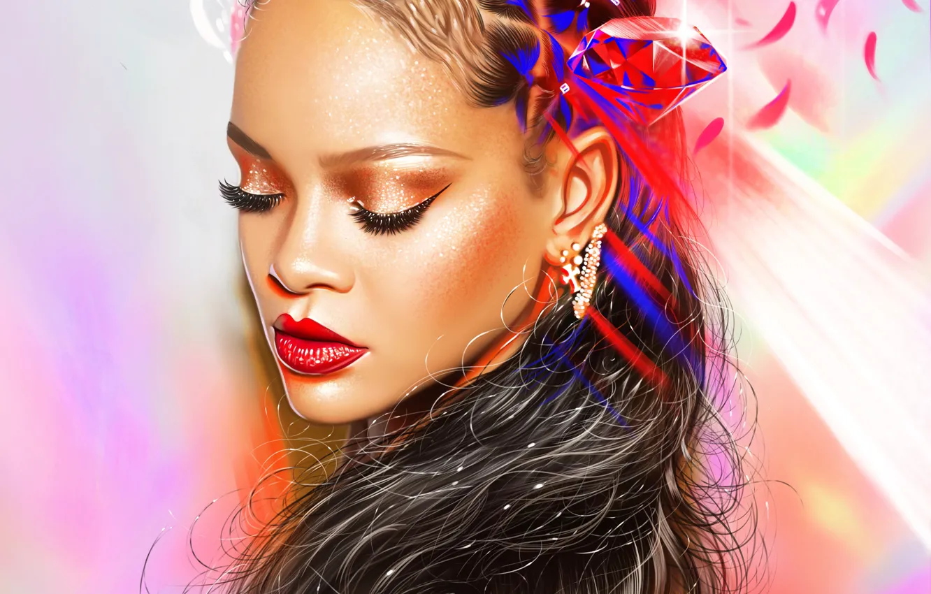 Photo wallpaper portrait, makeup, actress, art, hairstyle, singer, Rihanna, Rihanna