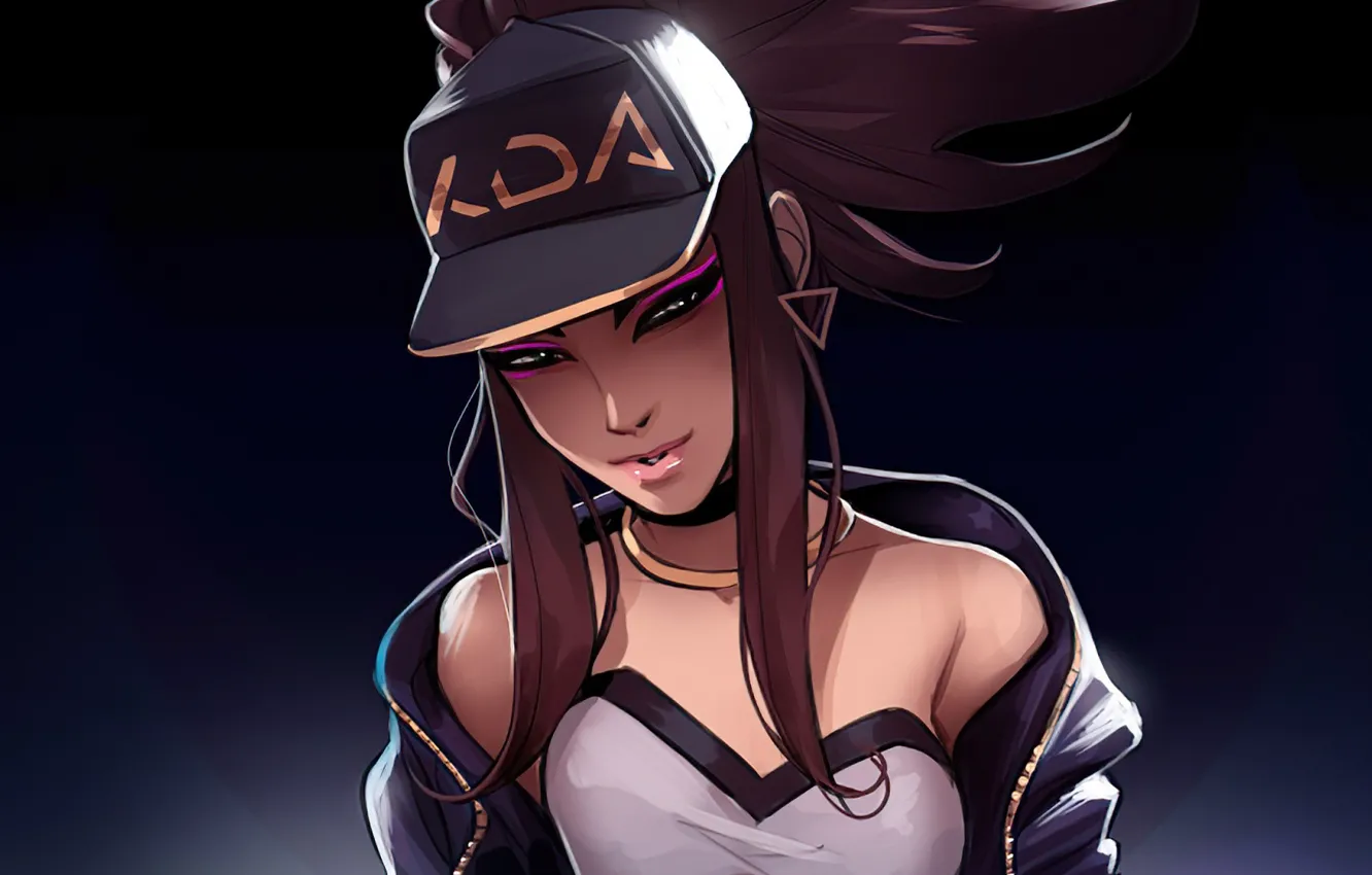 Photo wallpaper girl, cap, Akali, League of Legends