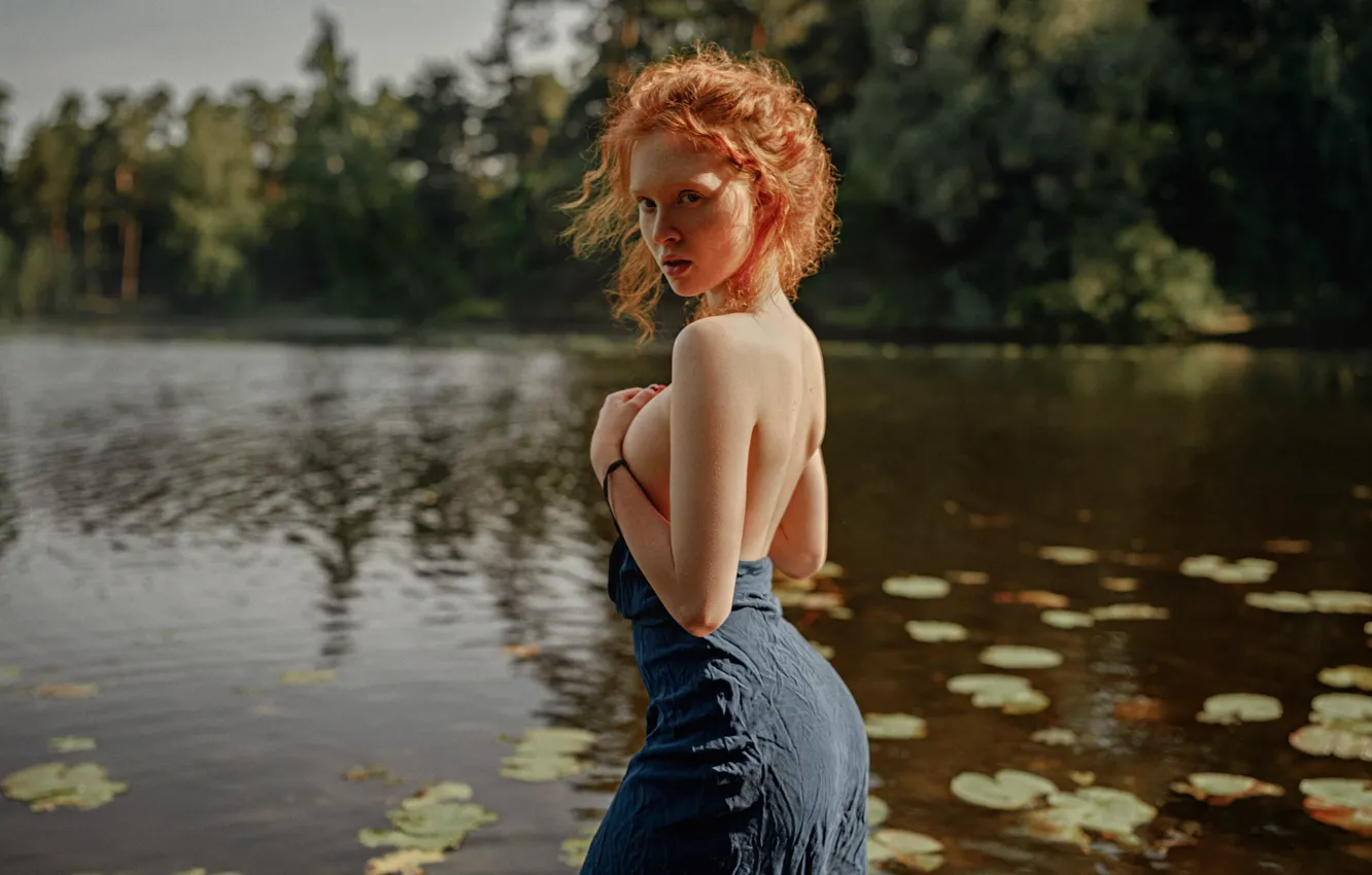 Photo wallpaper water, girl, nature, Lily, red, George Chernyadev, Georgy Chernyadyev, Arina Bikbulatov